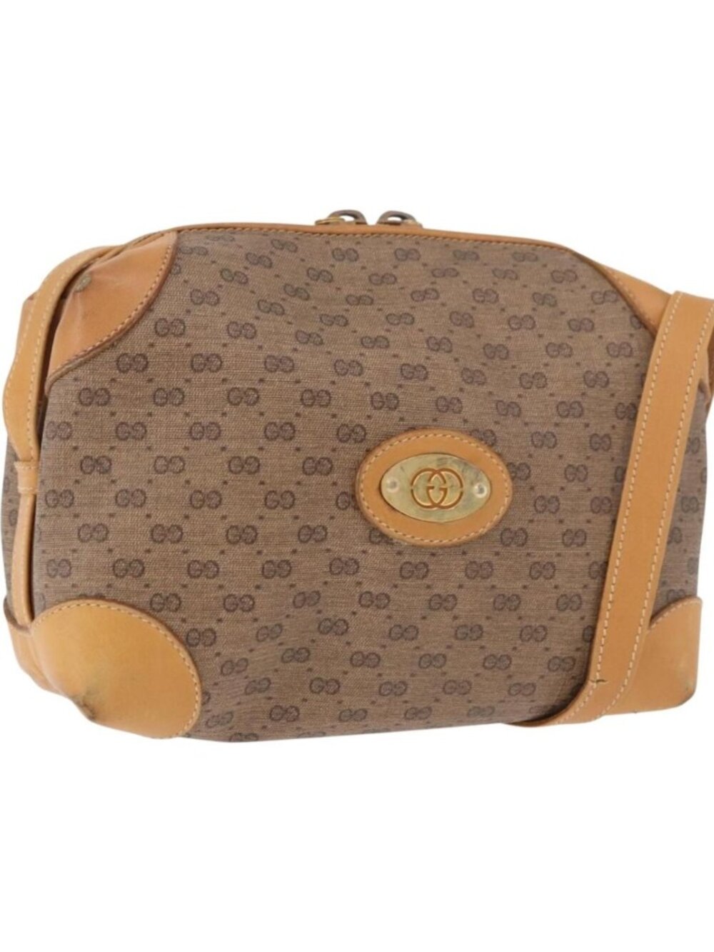 GUCCI Micro GG Supreme Shoulder Bag PVC Beige Gold